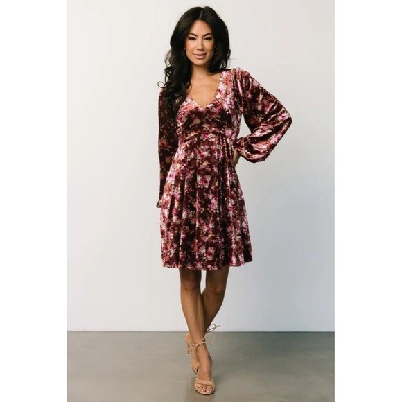 Baltic Born Teri Velvet Short V Neck Dress in Auburn Multi Size L Large NWT!! - Picture 1 of 7